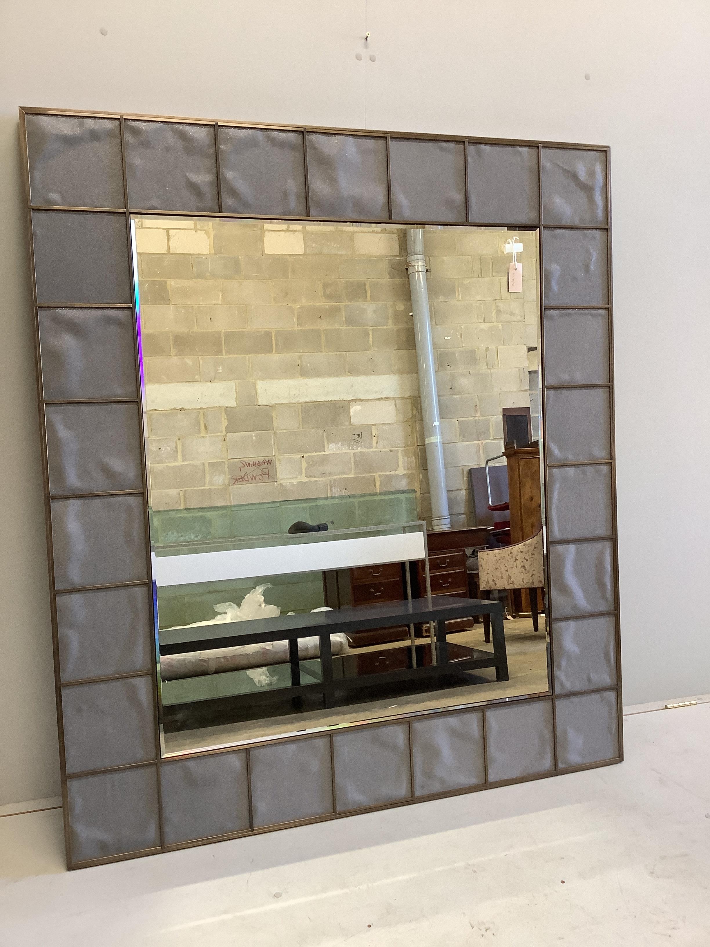 A custom made Louis Montrose faux shagreen and metal frame wall mirror, width 141cm, height 161cm